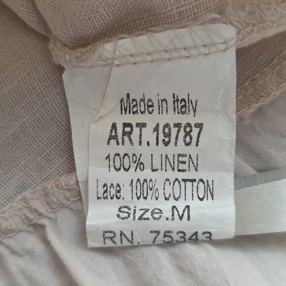 Womens Size M Beige 100% Linen Lace Ruffle BOHO Beach Valentina Tank Top - Picture 10 of 11